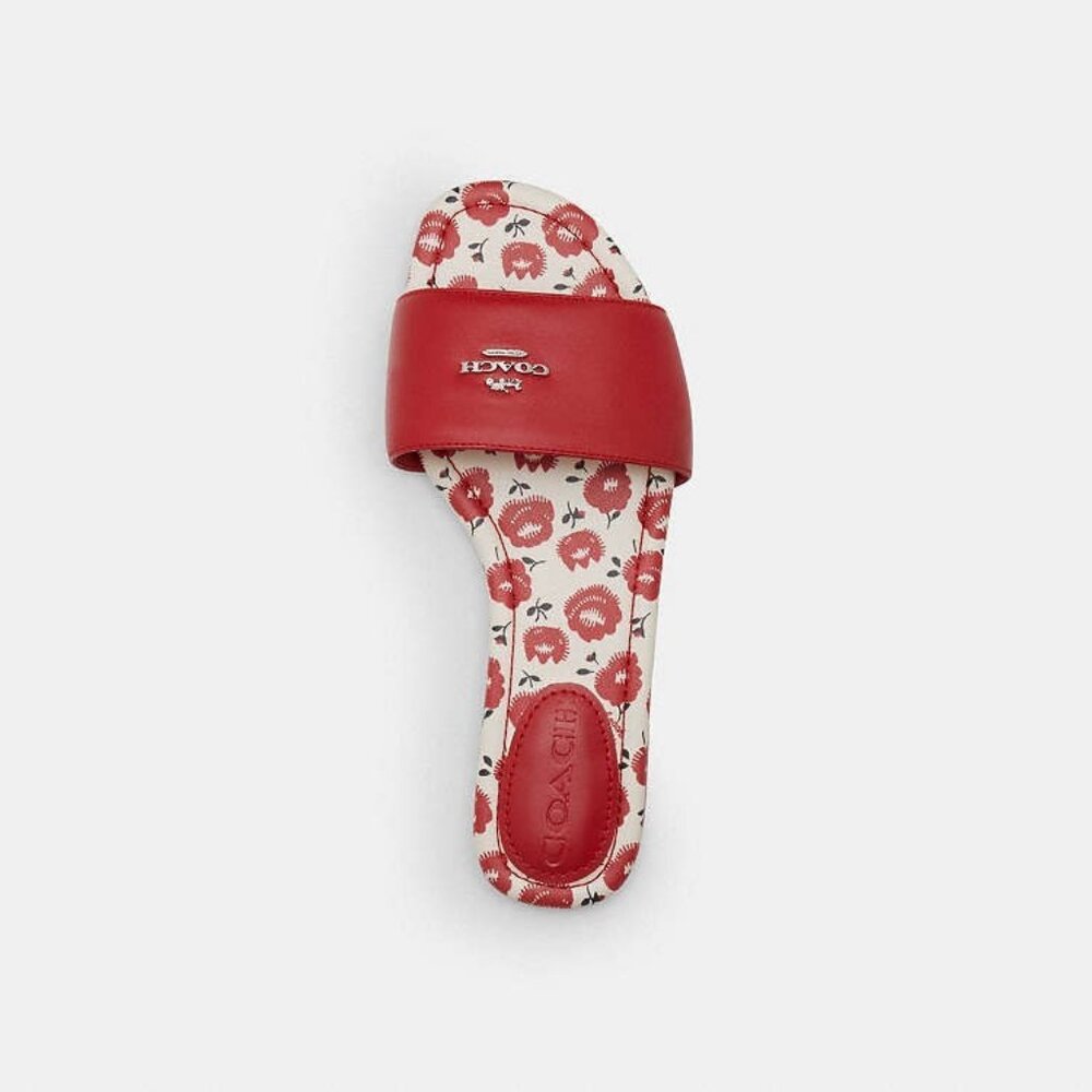 Coach CBM80 Lockup Floral Sandals Women's Size 6.5 Bold Red Slip On Shoes